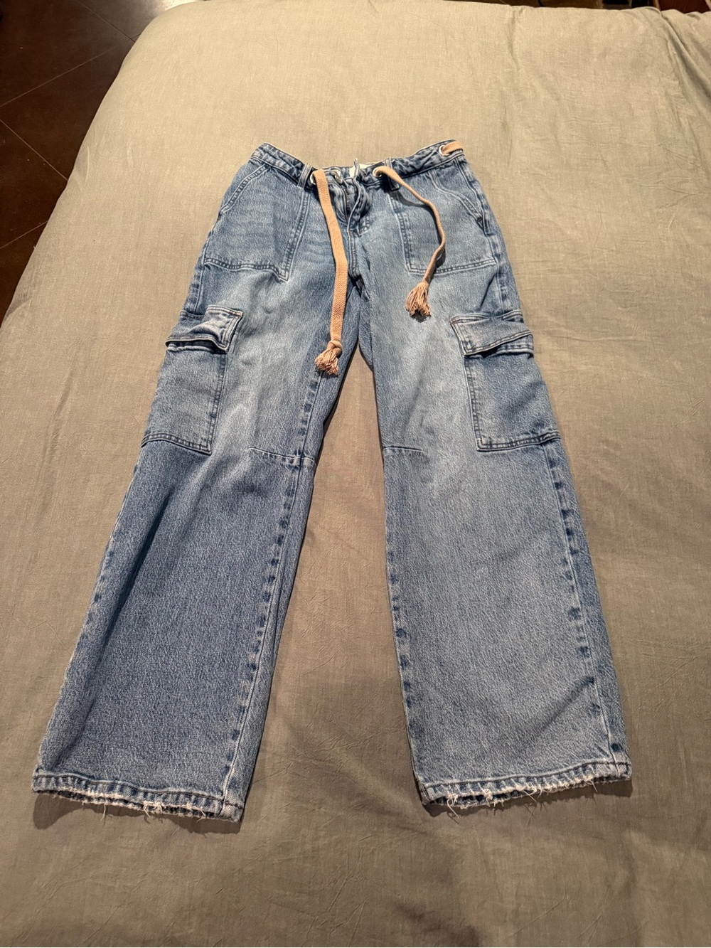 KanCan Light Blue Boyfriend Cargo Jeans with Drawstring Waist